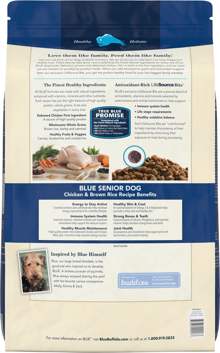 slide 5 of 8, Blue Buffalo Dog Food for Senior Dogs, Life Protection Formula, Natural Chicken & Brown Rice Flavor, Senior Dry Dog Food, 30 lb Bag, 30 lb