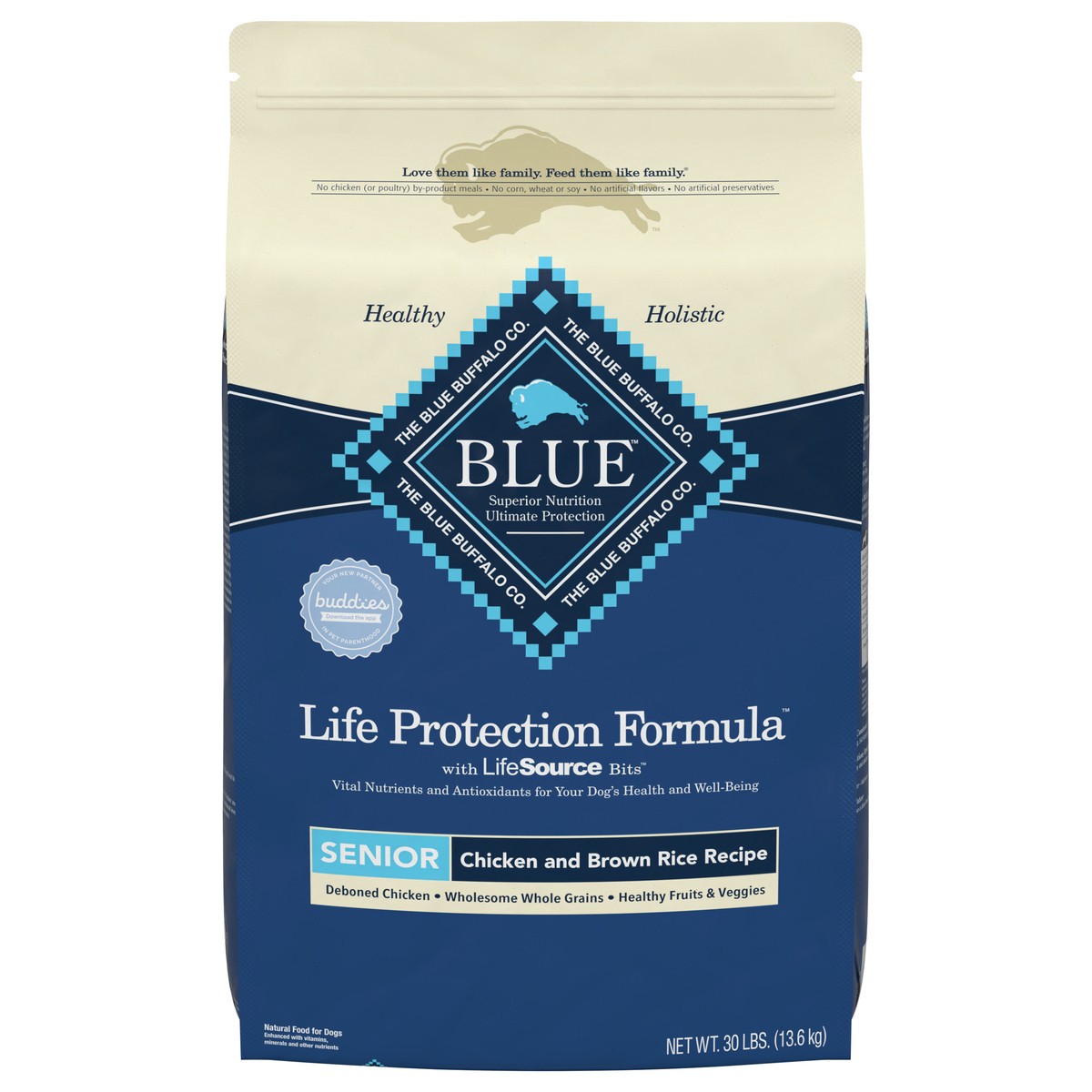 slide 1 of 8, Blue Buffalo Dog Food for Senior Dogs, Life Protection Formula, Natural Chicken & Brown Rice Flavor, Senior Dry Dog Food, 30 lb Bag, 30 lb