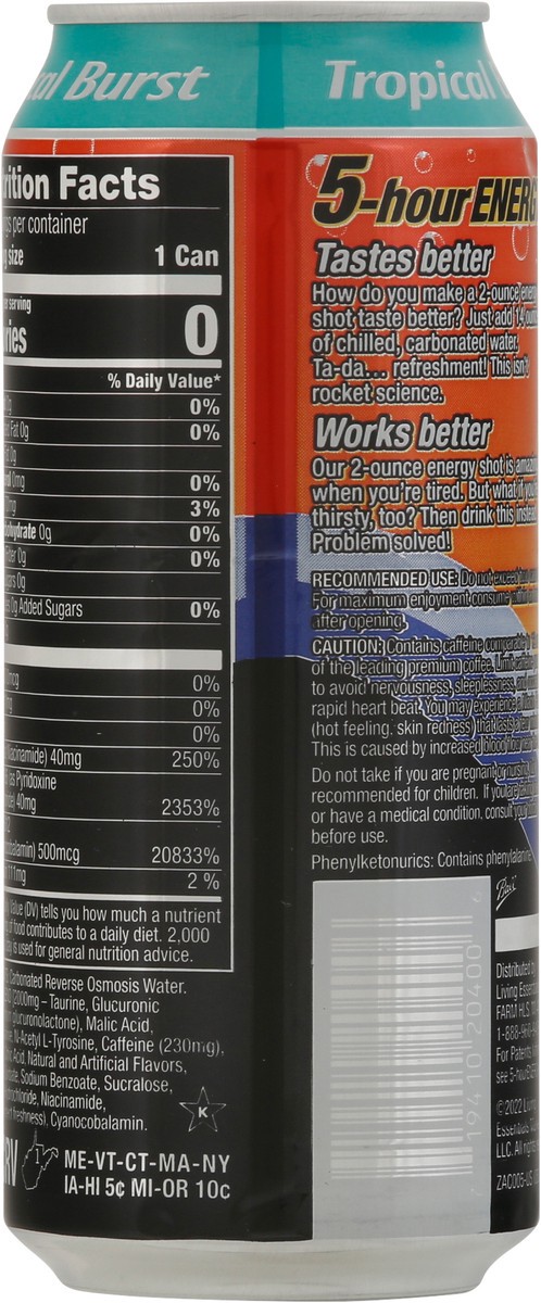 slide 9 of 9, 5-Hour Energy Extra Strength Tropical Burst Flavor Carbonated Beverage 16 fl oz, 16 oz
