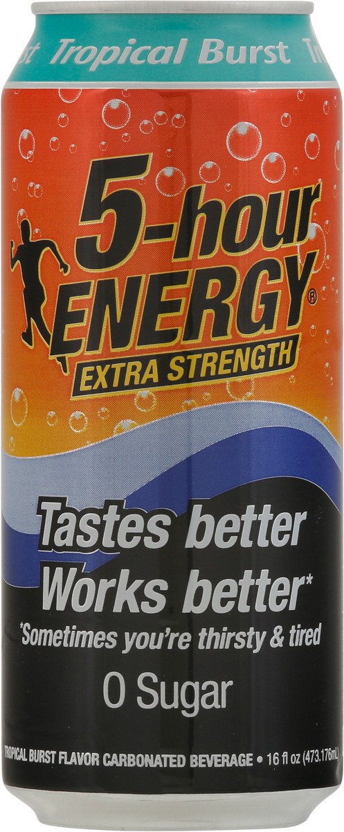 slide 5 of 9, 5-Hour Energy Extra Strength Tropical Burst Flavor Carbonated Beverage 16 fl oz, 16 oz
