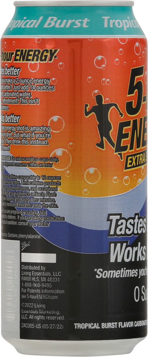 slide 2 of 9, 5-Hour Energy Extra Strength Tropical Burst Flavor Carbonated Beverage 16 fl oz, 16 oz