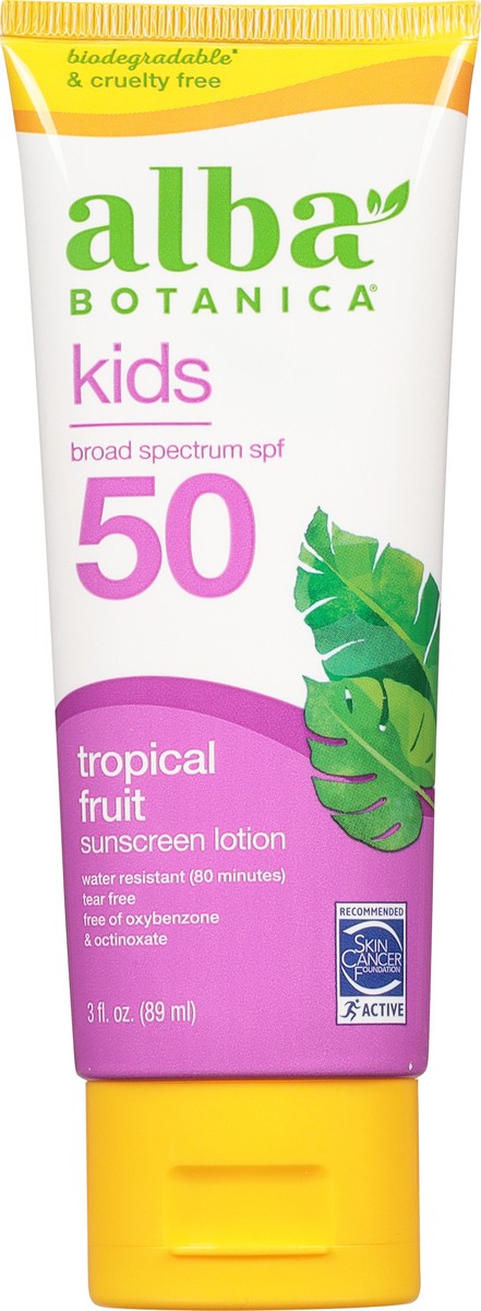 slide 6 of 9, Alba Botanica Broad Spectrum SPF 50 Kids Tropical Fruit Sunscreen 3 fl oz, 3 fl oz