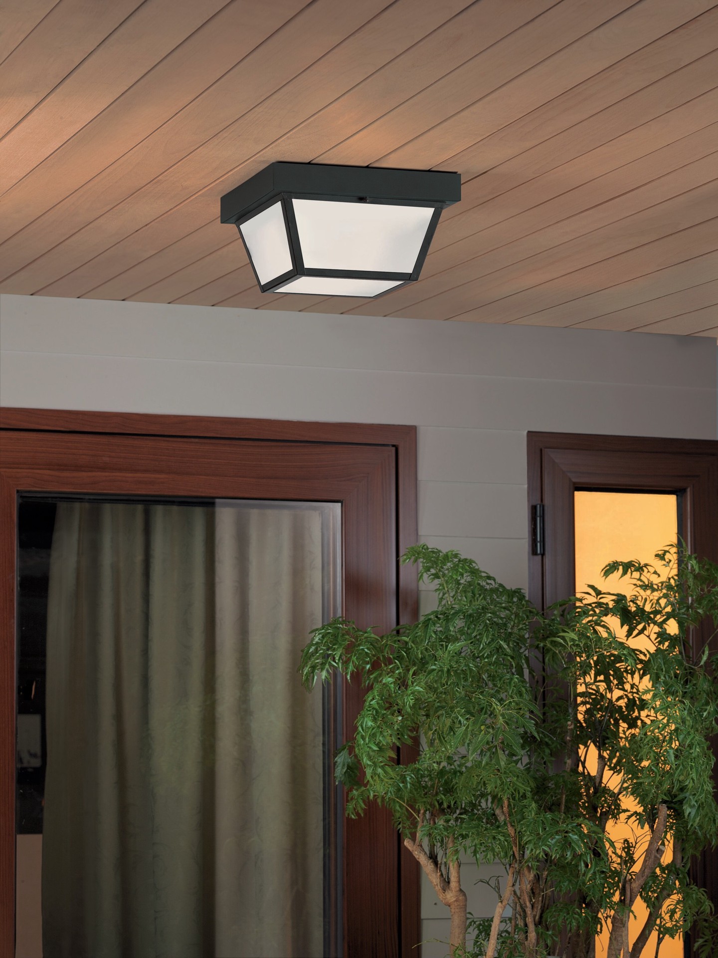slide 4 of 6, Project Source Wayman 2 -Light 10.37-in Matte Black Indoor/Outdoor Flush Mount Light, 1 ct