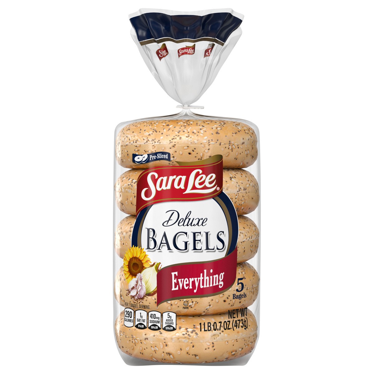 slide 1 of 7, Sara Lee Deluxe Bagels, 5 count, 16.7 oz, 5 ct