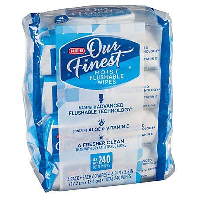 slide 1 of 1, H-E-B Our Finest Flushable Wipes Value Pack, 240 ct
