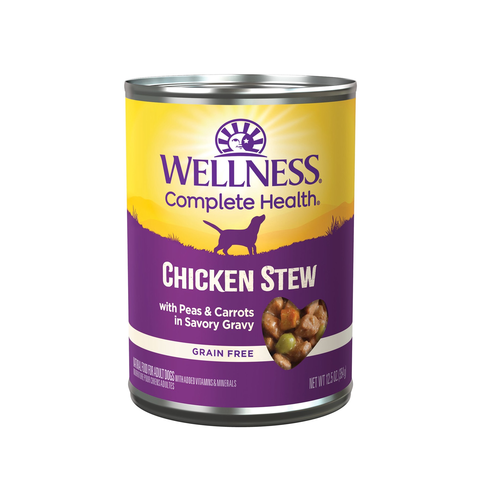 slide 1 of 1, Wellness Thick & Chunky Natural Grain Free Canned Dog Food, Chicken Stew, 12.5-Ounce Can (Pack of 12), 12.5 oz