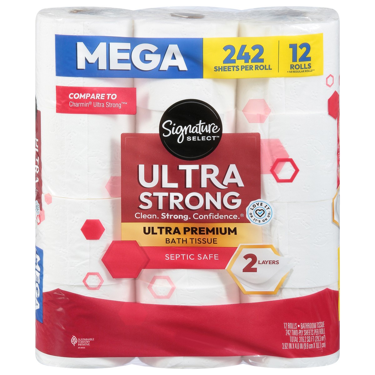 slide 1 of 9, Signature Select Two-Ply Mega Roll Ultra Strong Ultra Premium Bathroom Tissue 12 ea, 12 ct