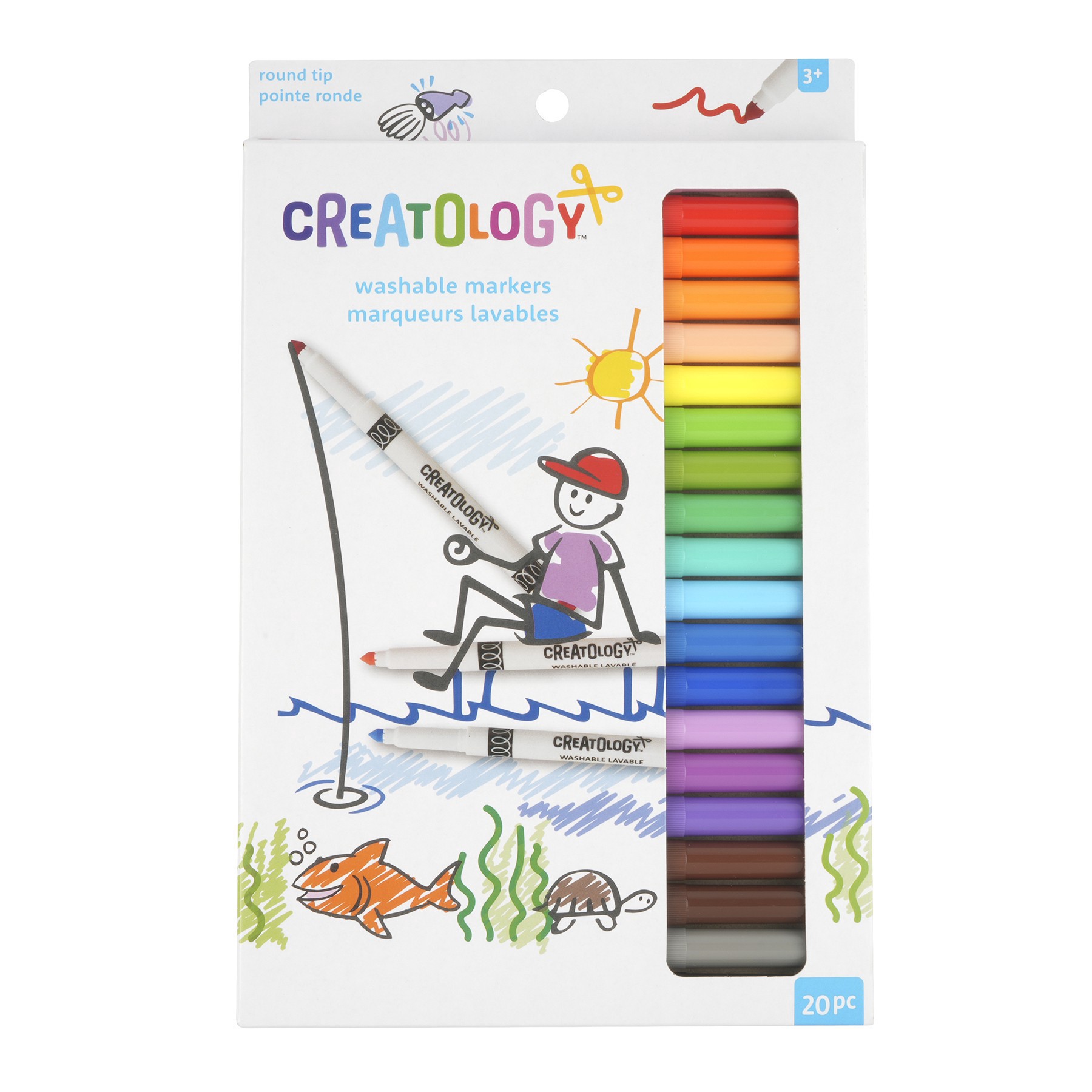 slide 3 of 3, 20 Color Round Tip Washable Marker Set By Creatology, 4.4 in x 7 in x 0.5 in