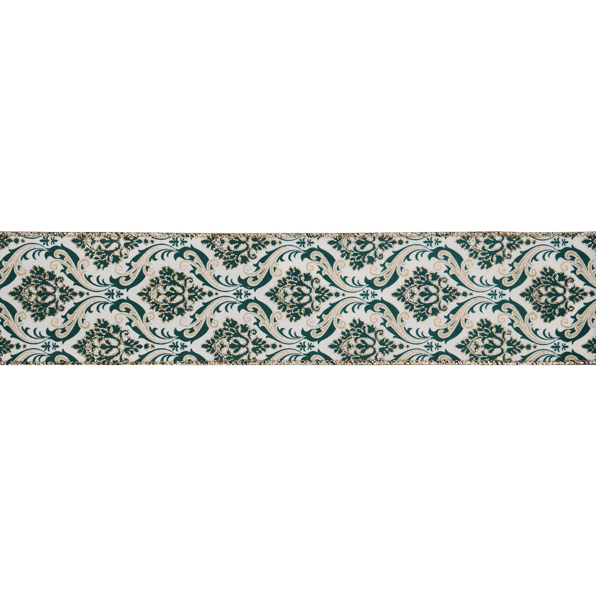 slide 2 of 3, 2.5" X 20ft. Green Damask Wired Ribbon By Celebrate It, 2.5 in x 20 ft