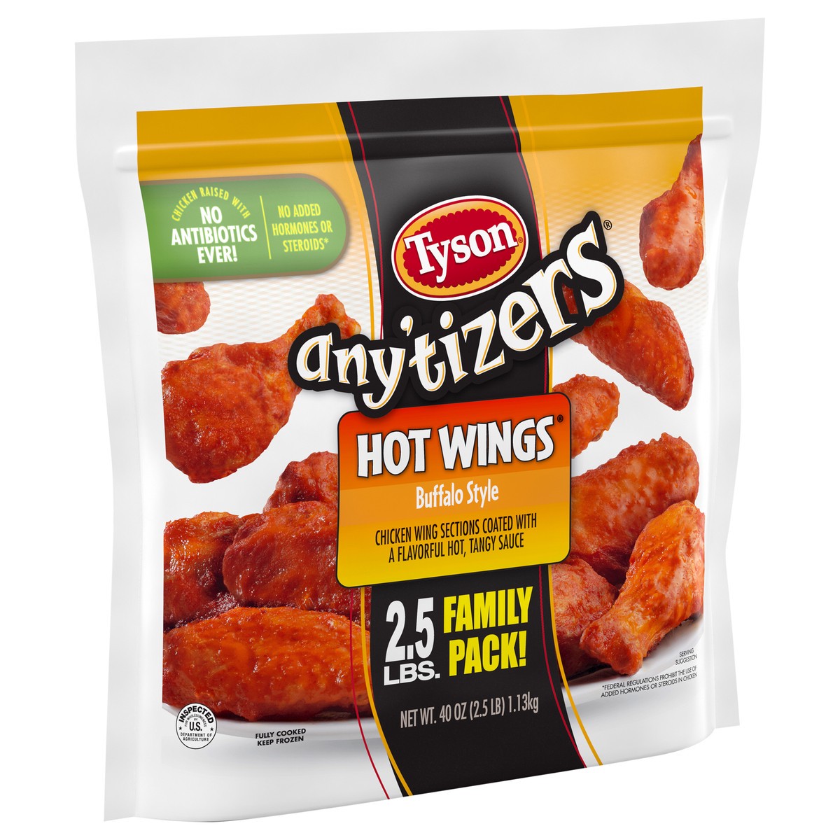 slide 4 of 6, TYSON ANYTIZERS Tyson Any'tizers Buffalo Style Bone-In Chicken Wings, 40 oz. (Frozen), 1.13 kg