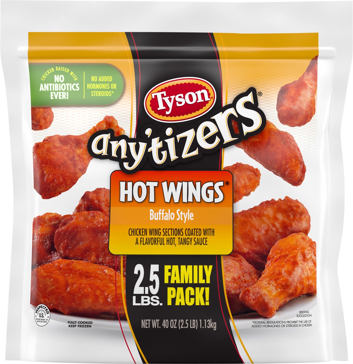 slide 6 of 6, TYSON ANYTIZERS Tyson Any'tizers Buffalo Style Bone-In Chicken Wings, 40 oz. (Frozen), 1.13 kg