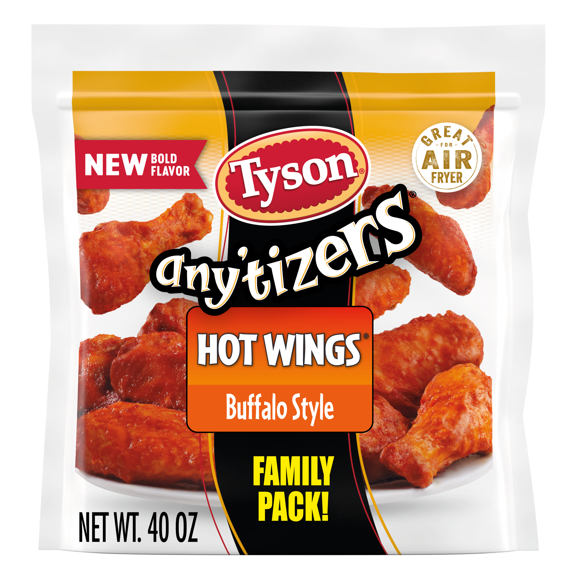 slide 1 of 6, Tyson Any'tizers Buffalo Style Bone-In Chicken Wings, 40 oz. (Frozen), 1.13 kg