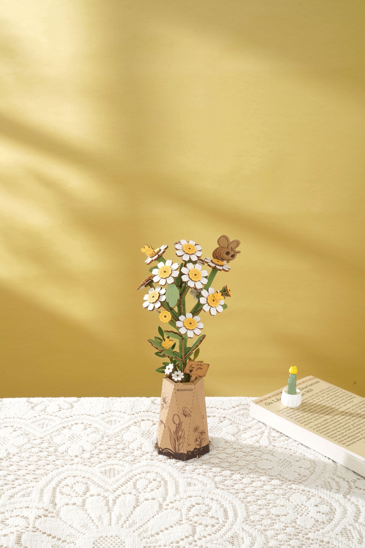 slide 3 of 5, Robotime Rowood Chamomile Wooden Bloom Craft, 3.7 in x 3.5 in x 8.9 in