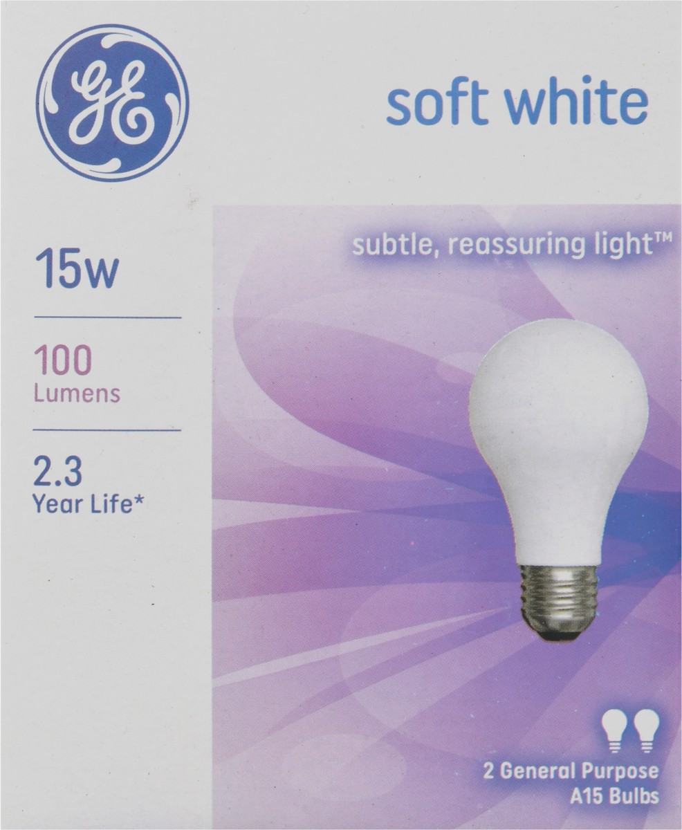 slide 2 of 9, GE 15-Watt A15 Incandescent Light Bulb - Soft White, 2 ct