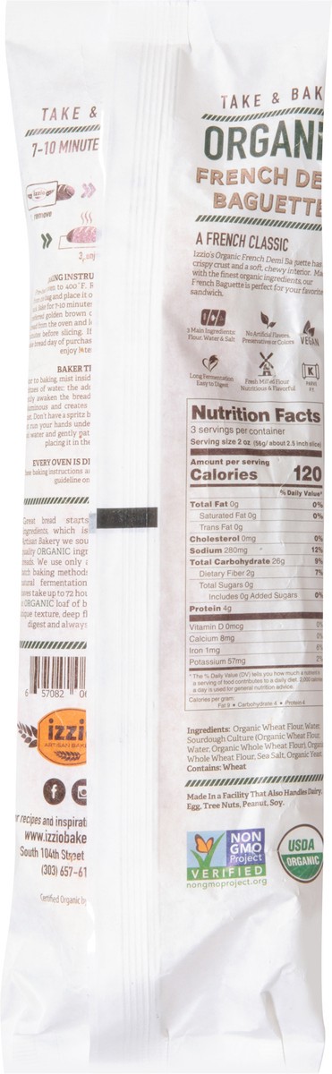 slide 5 of 12, Izzio Artisan Bakery Organic French Demi Baguette 6 oz, 