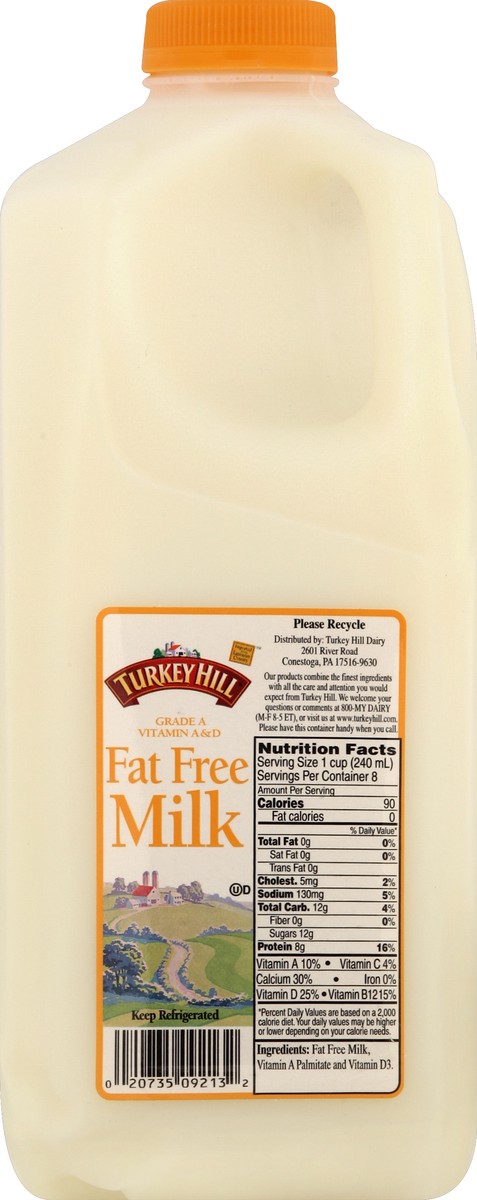 slide 2 of 4, Turkey Hill Milk, Fat Free, 1/2 gal