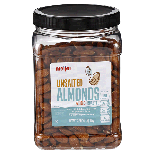 slide 1 of 1, Meijer Unsalted Whole Almonds, 32 oz