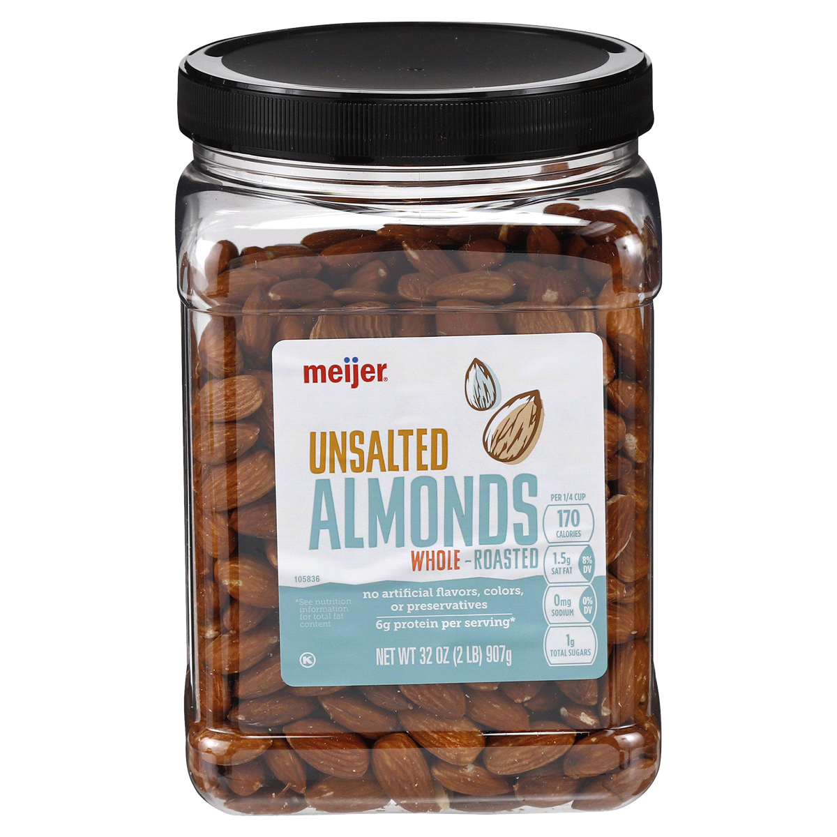 slide 1 of 5, Meijer Whole Unsalted Roasted Almonds, 32 oz