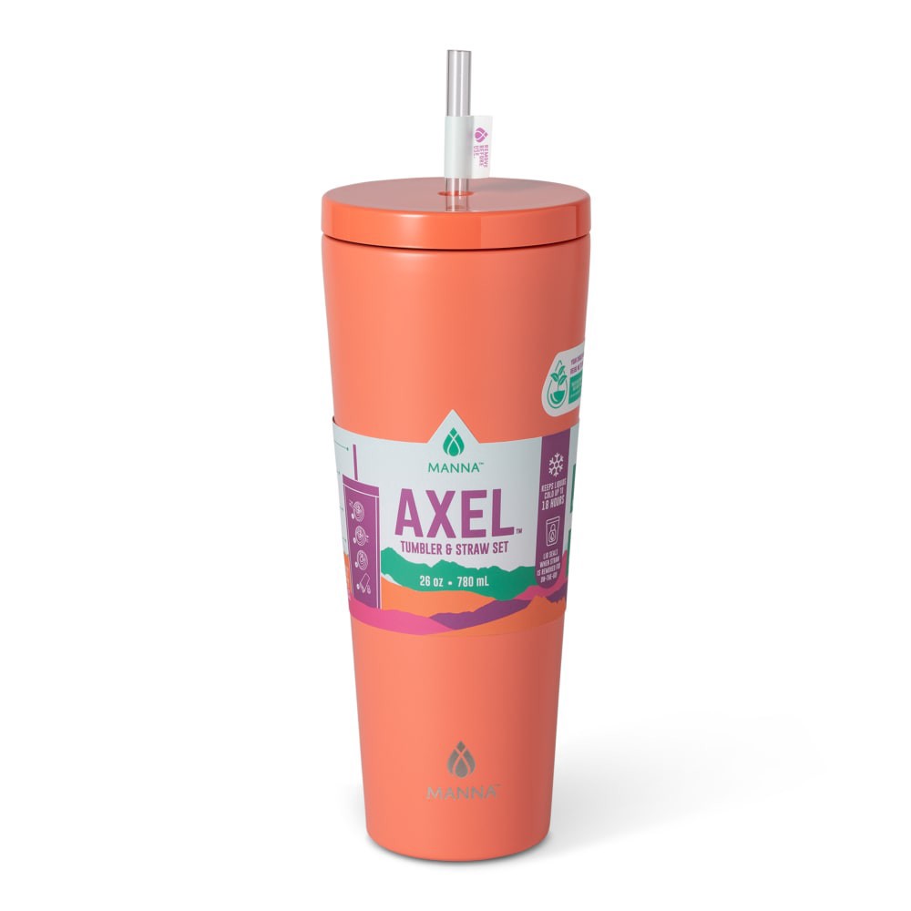 slide 2 of 3, Manna™ Axel™ Stainless Steel Tumbler With Straw - Coral, 26 oz