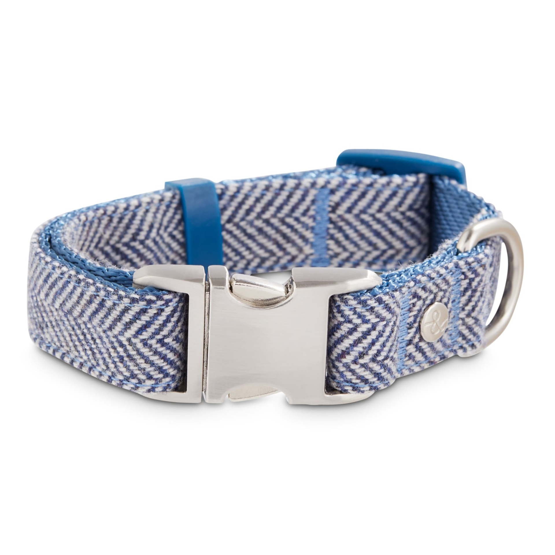 slide 1 of 1, Bond & Co. Blue Herringbone Dog Collar, SM
