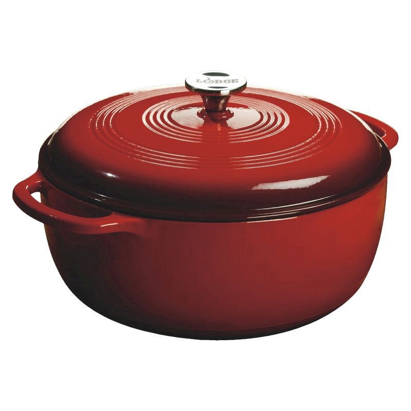 slide 1 of 7, Lodge 7.5qt Cast Iron Enamel Dutch Oven Red, 7.5 qt