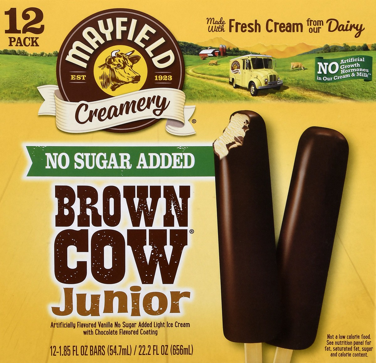 slide 2 of 9, Mayfield Creamery Junior No Sugar Added Brown Cow Ice Cream Bars 12-1.85 fl oz, 12 ct