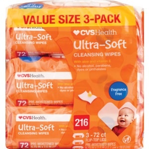slide 1 of 1, CVS Health Ultra Soft Cleansing Wipes Solo Softpak, Unscented, 3 ct; 72 ct
