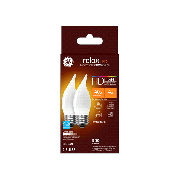 slide 1 of 1, GE Relax 40 W Equivalent Dimmable Soft White CAM LED Decorative, 2 ct