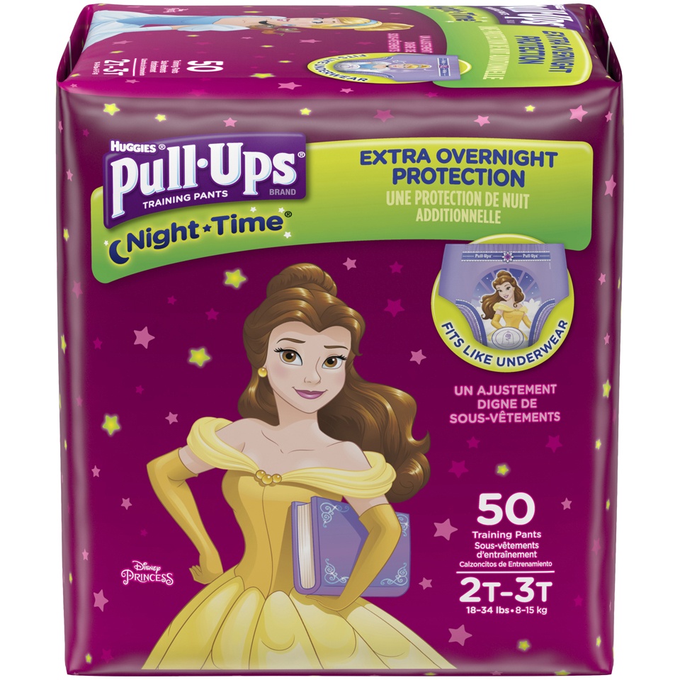 slide 1 of 1, Huggies Pull-Ups Night Time 2T-3T Girls Training Pants, 50 ct