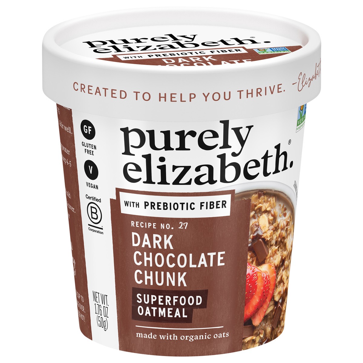 slide 6 of 9, Purely Elizabeth Dark Chocolate Chunk Superfood Oatmeal with Prebiotic Fiber Cup 1.76 oz, 1.76 oz