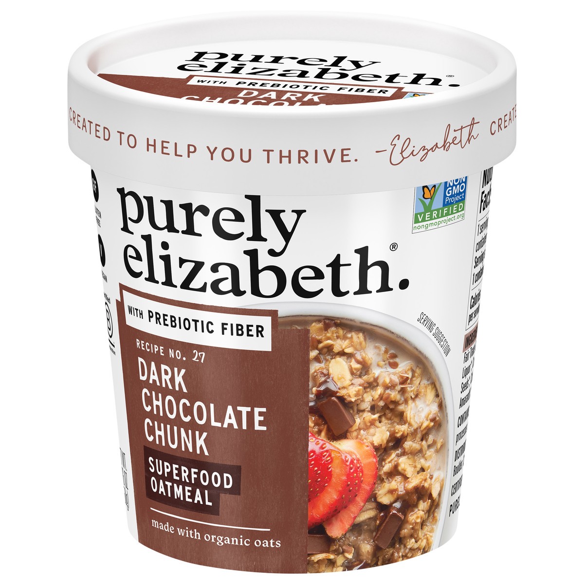 slide 5 of 9, Purely Elizabeth Dark Chocolate Chunk Superfood Oatmeal with Prebiotic Fiber Cup 1.76 oz, 1.76 oz