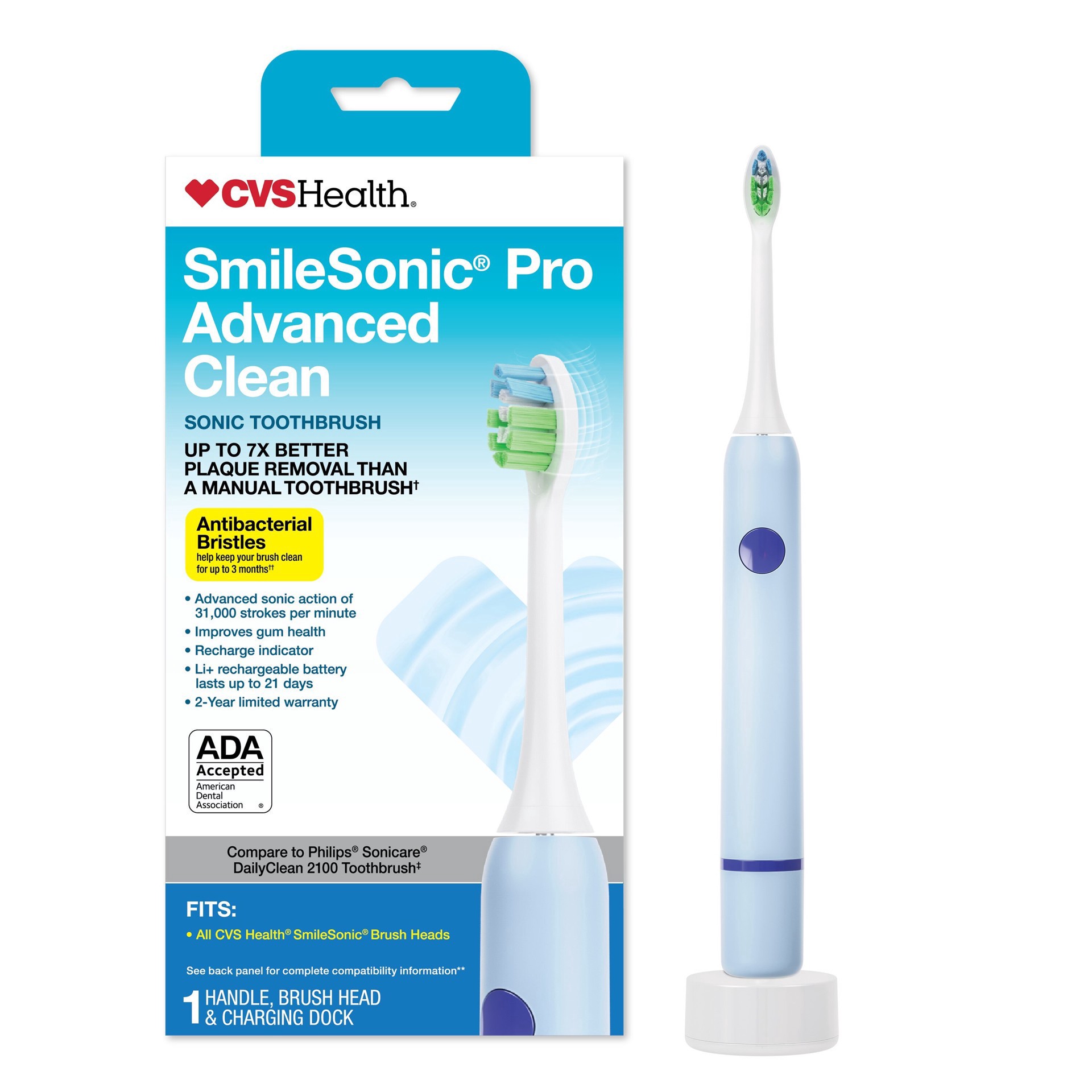 slide 1 of 1, CVS Health Smilesonic Pro Advanced Clean Toothbrush, 1 ct