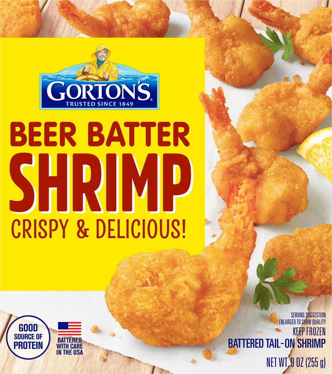 slide 5 of 9, Gorton's Gorton''s Beer Battered 100% Whole Shrimp, Battered Tail-On Shrimp, Frozen, 9 Ounce Package, 9 oz