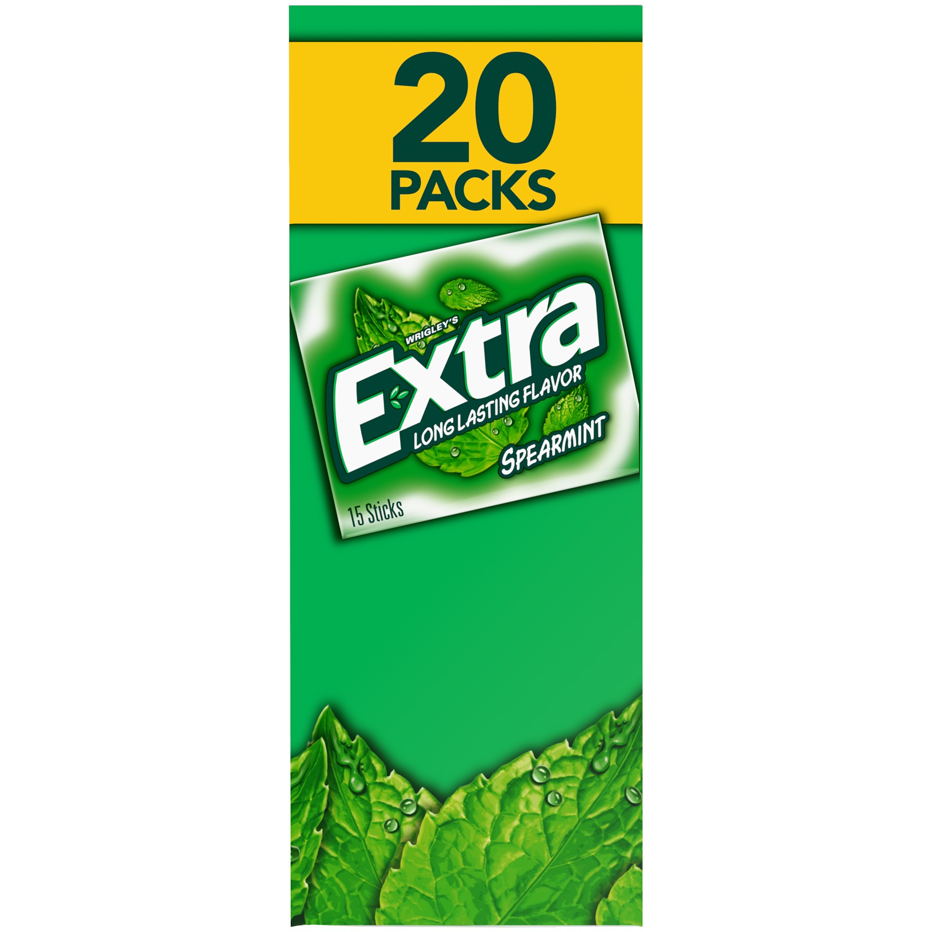 slide 3 of 5, Extra Gum Sugar Free Mint Chewing Gum, Spearmint, 15 sticks, 20 pk, 