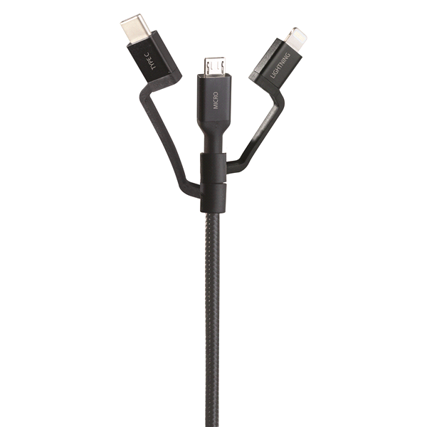 slide 1 of 1, Case Logic 3 -in-1 Charge and Sync Rugged Cable, 3.5 ft