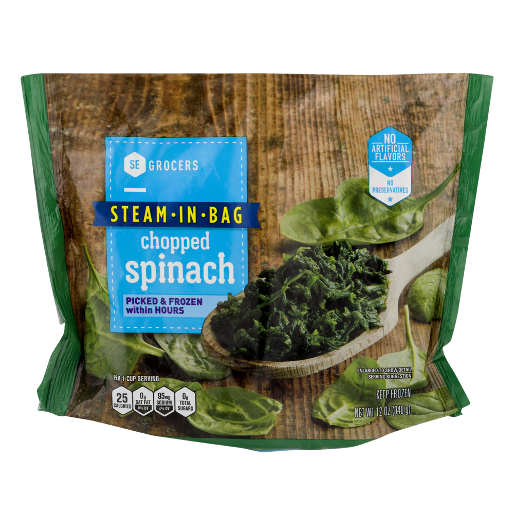 slide 1 of 1, SE Grocers Steam-In-Bag Spinach Chopped, 12 oz