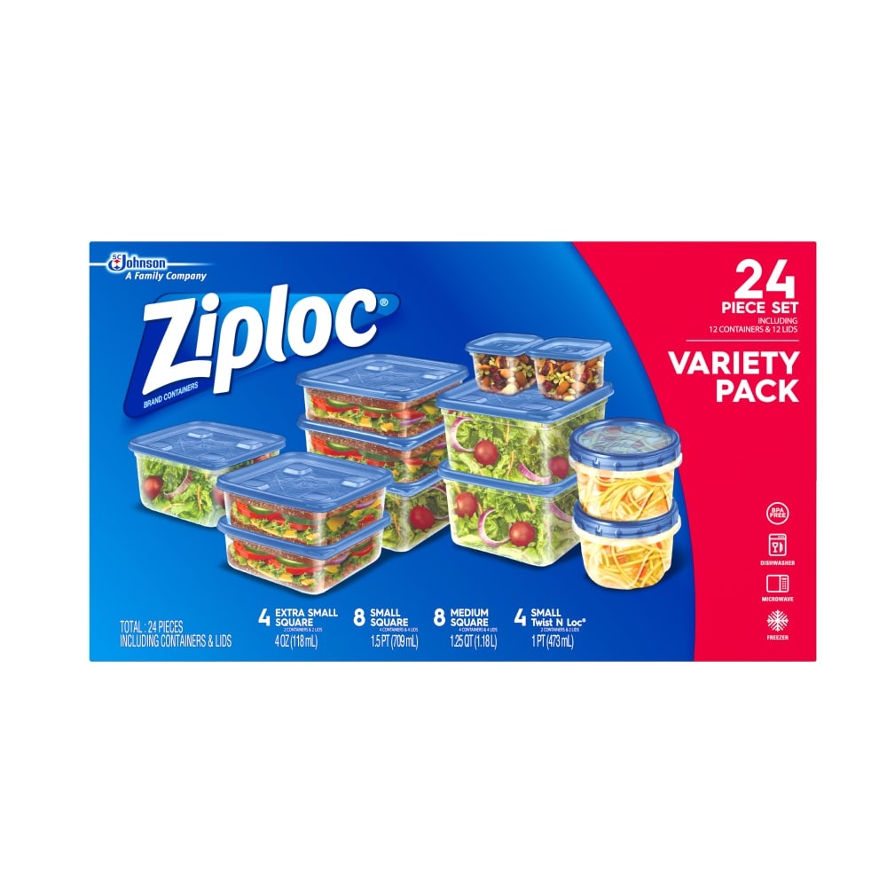 slide 1 of 1, Ziploc Variety Pack Containers & Lids 24 - 1 ea, 1 ct