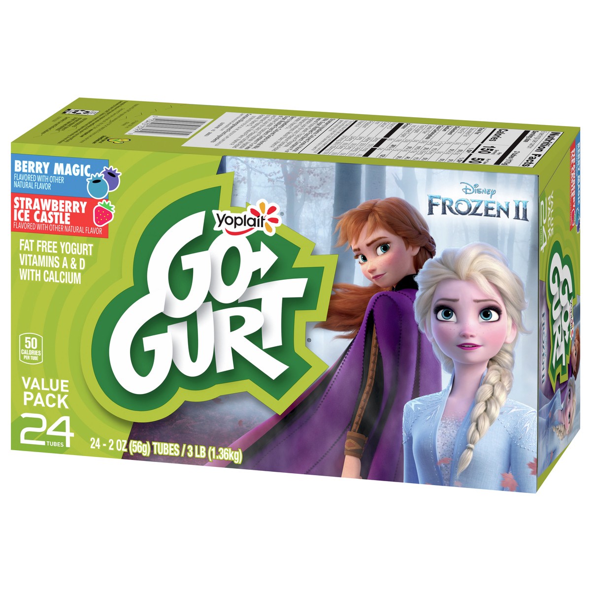 slide 3 of 16, Go-GURT Disney Frozen Berry Magic and Strawberry Ice Castle Kids Fat Free Yogurt Variety Pack, Gluten Free, 2 oz. Yogurt Tubes (24 Count), 24 ct