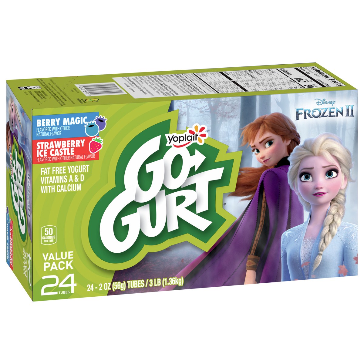 slide 14 of 16, Go-GURT Disney Frozen Berry Magic and Strawberry Ice Castle Kids Fat Free Yogurt Variety Pack, Gluten Free, 2 oz. Yogurt Tubes (24 Count), 24 ct