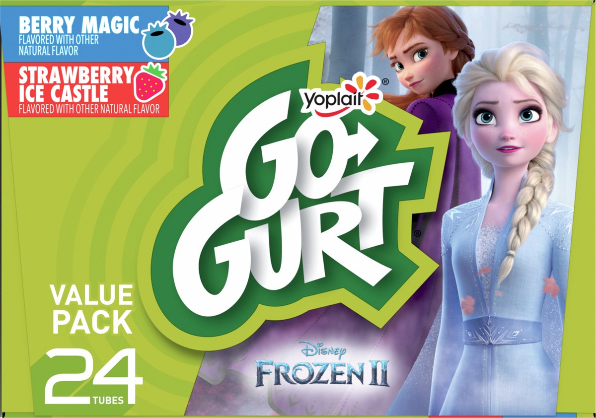 slide 15 of 16, Go-GURT Disney Frozen Berry Magic and Strawberry Ice Castle Kids Fat Free Yogurt Variety Pack, Gluten Free, 2 oz. Yogurt Tubes (24 Count), 24 ct