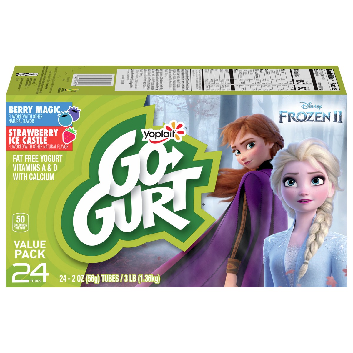 slide 16 of 16, Go-GURT Disney Frozen Berry Magic and Strawberry Ice Castle Kids Fat Free Yogurt Variety Pack, Gluten Free, 2 oz. Yogurt Tubes (24 Count), 24 ct
