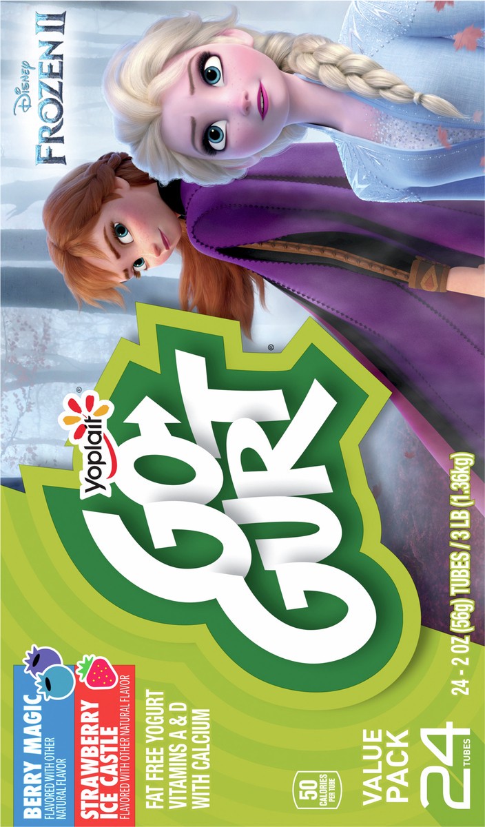 slide 5 of 16, Go-GURT Disney Frozen Berry Magic and Strawberry Ice Castle Kids Fat Free Yogurt Variety Pack, Gluten Free, 2 oz. Yogurt Tubes (24 Count), 24 ct