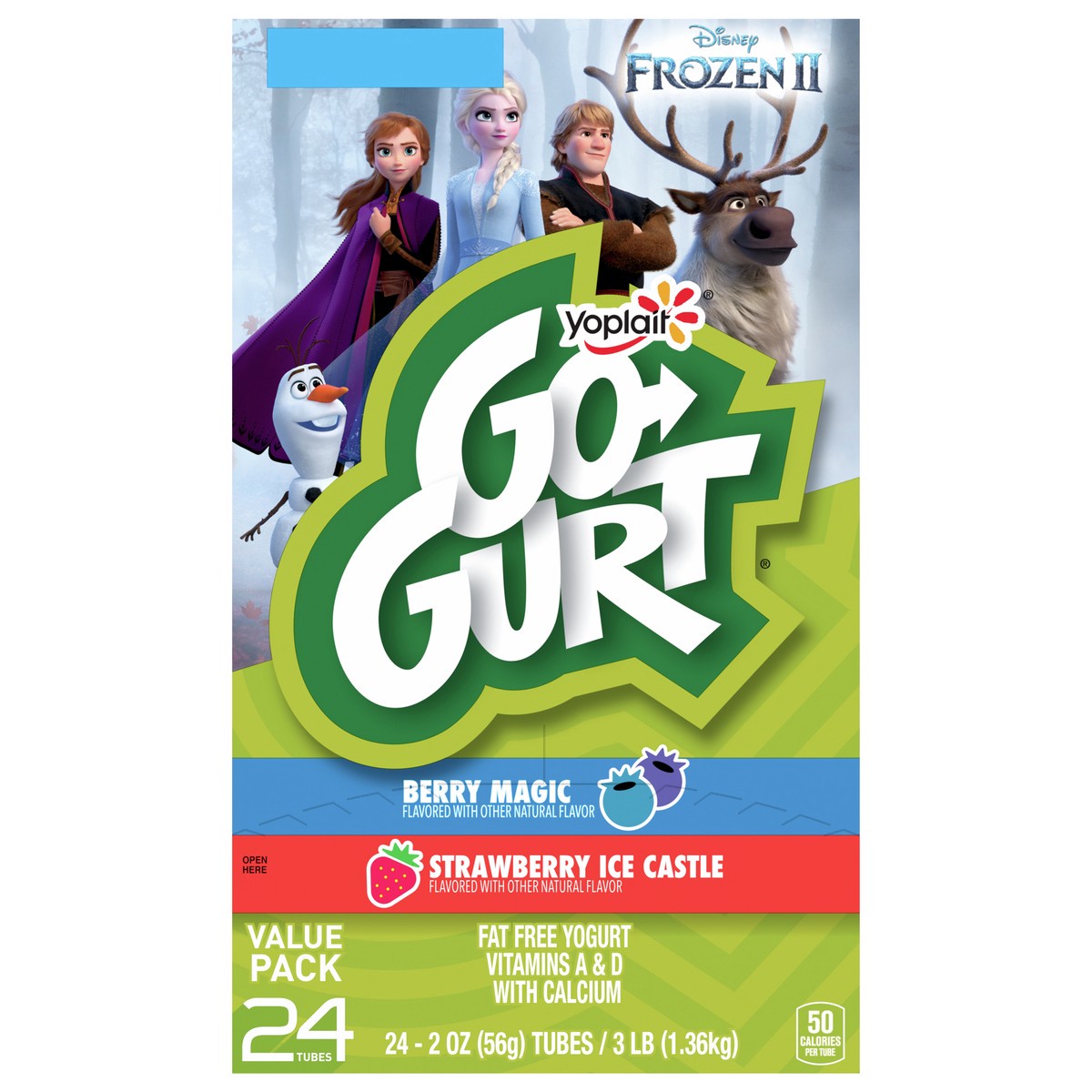 slide 8 of 16, Go-GURT Disney Frozen Berry Magic and Strawberry Ice Castle Kids Fat Free Yogurt Variety Pack, Gluten Free, 2 oz. Yogurt Tubes (24 Count), 24 ct