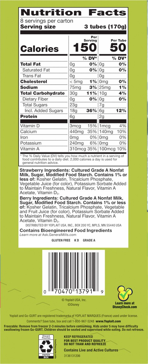slide 10 of 16, Go-GURT Disney Frozen Berry Magic and Strawberry Ice Castle Kids Fat Free Yogurt Variety Pack, Gluten Free, 2 oz. Yogurt Tubes (24 Count), 24 ct