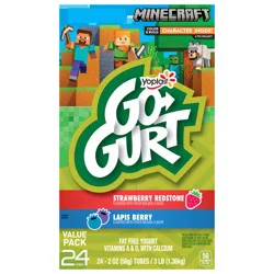 Yoplait Go-GURT Minecraft Strawberry Redstone and Lapis Berry Kids Fat Free Yogurt Variety Pack, Gluten Free, 2 oz Yogurt Tubes (24 Count)