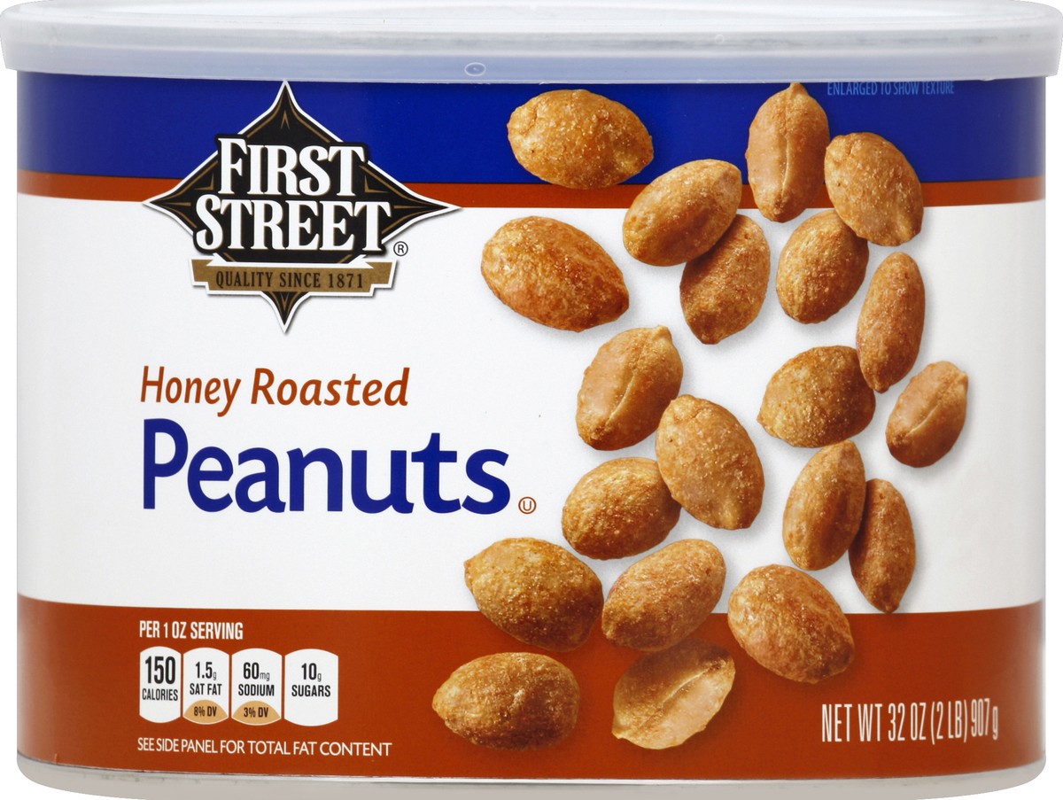 slide 6 of 6, First Street Honey Roasted Peanuts, 32 oz