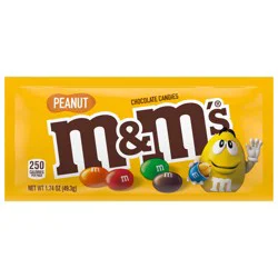 M&M'S Peanut Milk Chocolate Candy, Full Size, 1.74 oz Pouch