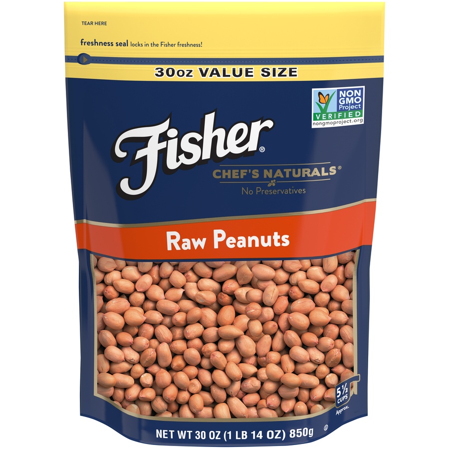 slide 1 of 8, Fisher Raw Peanuts, 30 oz