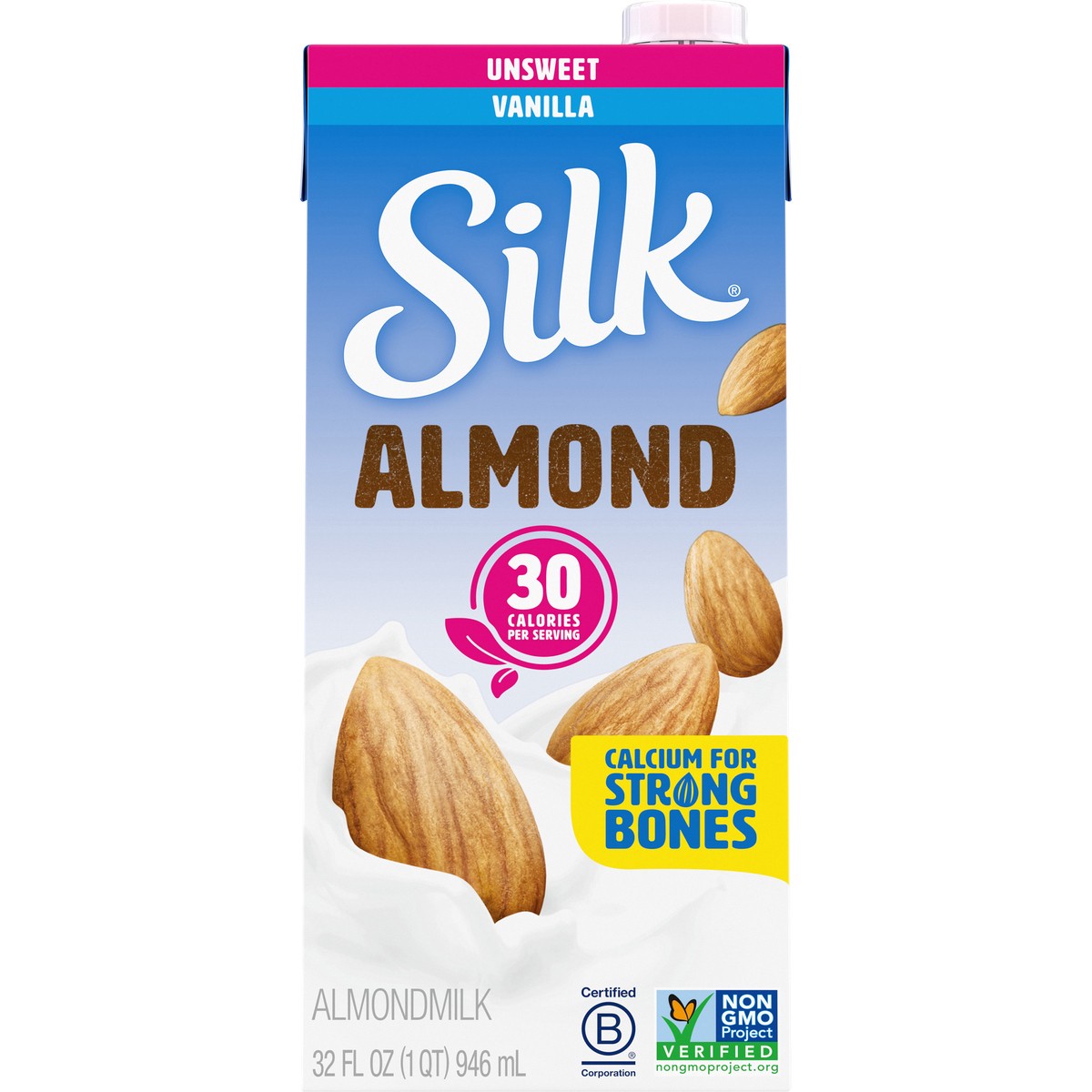 slide 9 of 9, Silk Unsweetened Vanilla Almond Milk, 32 fl oz