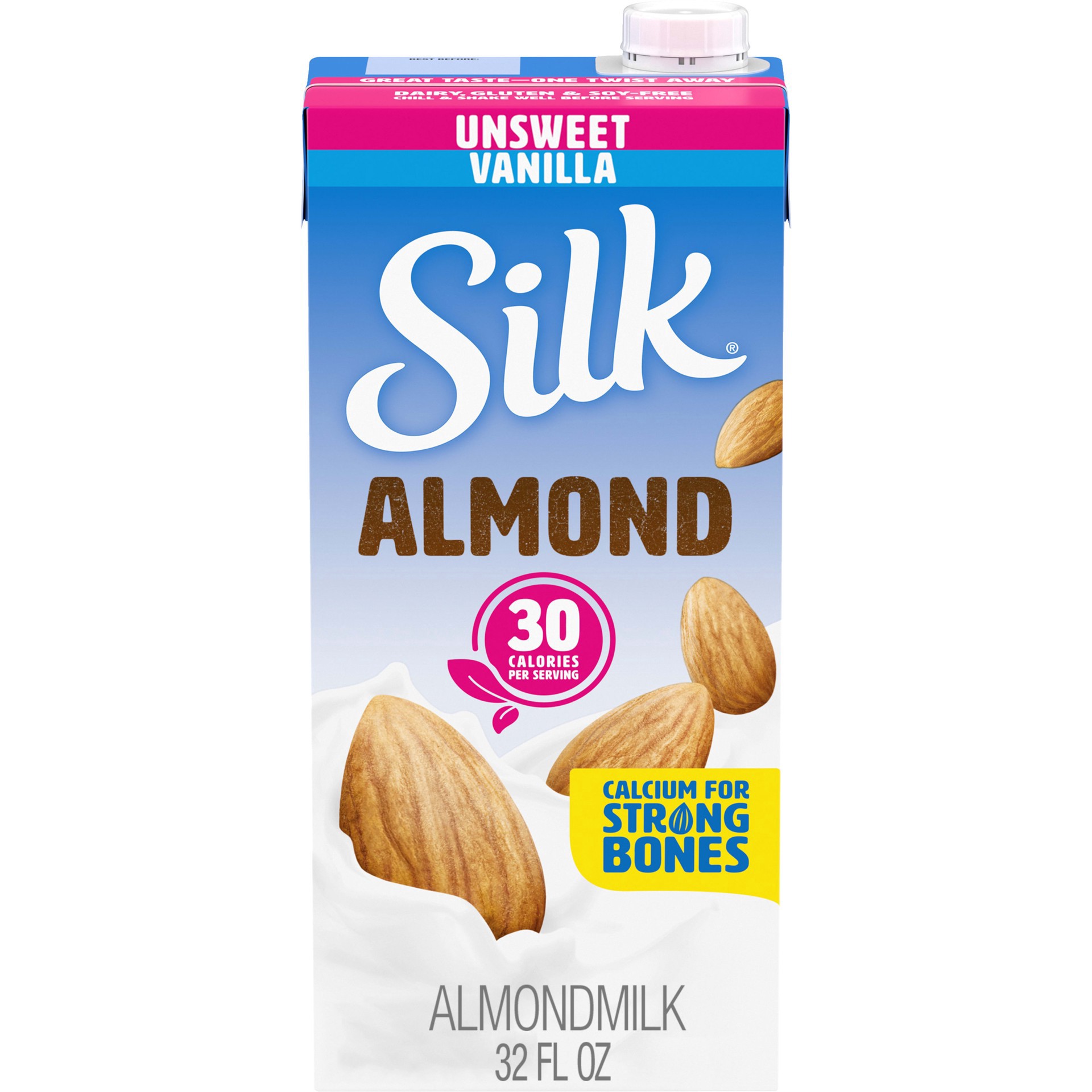 slide 1 of 9, Silk Unsweetened Vanilla Almond Milk, 32 fl oz